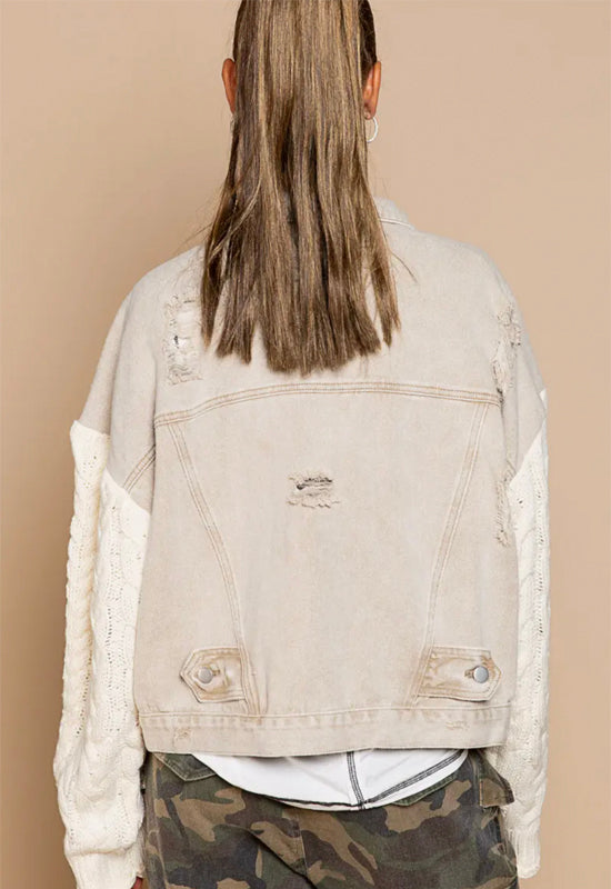Denim Sweater Jacket - Wheat Ivory