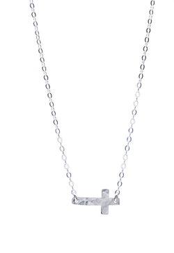 Sideway Cross Necklace - Sterling Silver