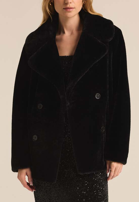 Z Supply - Gem Double Breasted Fur Coat Black