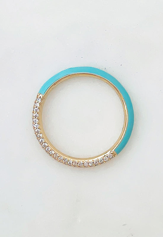 Turquoise Enamel & Cubic Zirconia Band Ring