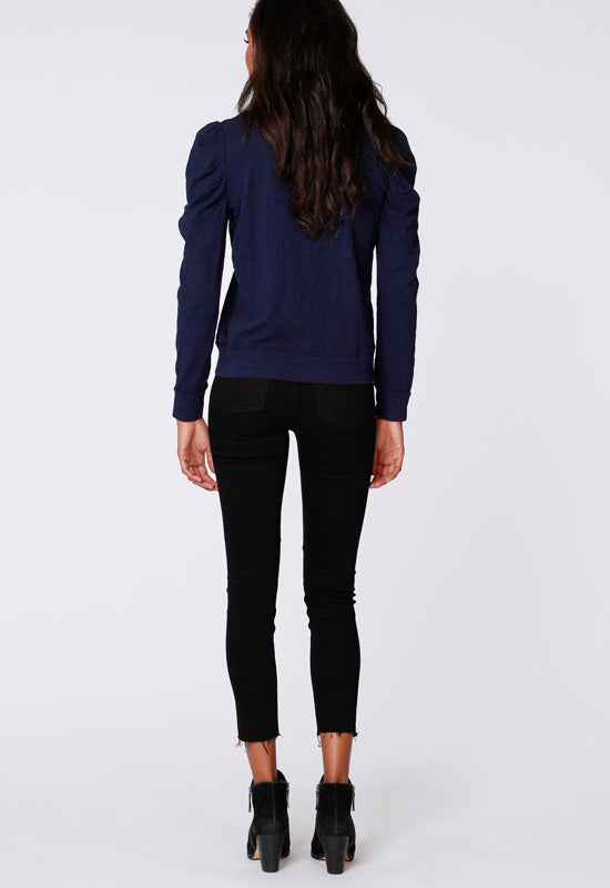 Bobi - Pleated Crewneck Long Sleeve Tee Harbor