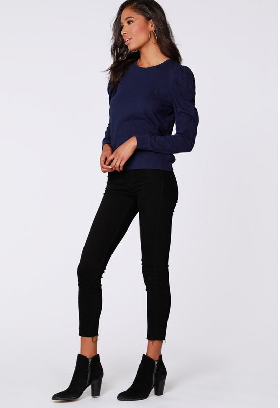 Bobi - Pleated Crewneck Long Sleeve Tee Harbor