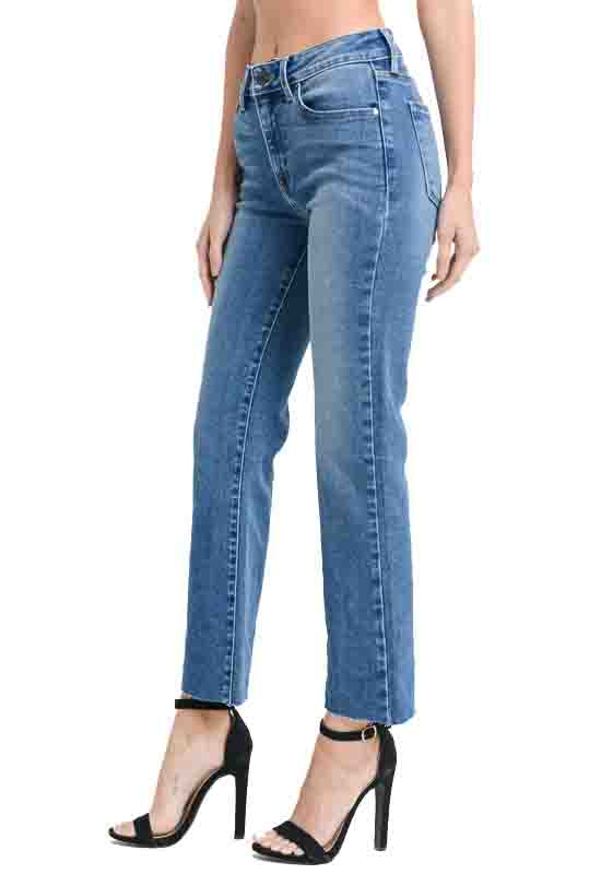 Just Black - Medium Blue Denim Scissor-Cut Crop Flare Jeans