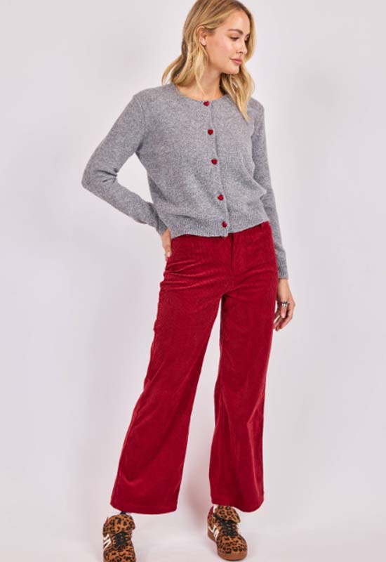 Sadie & Sage - Leighton Heart Button Cardigan Grey