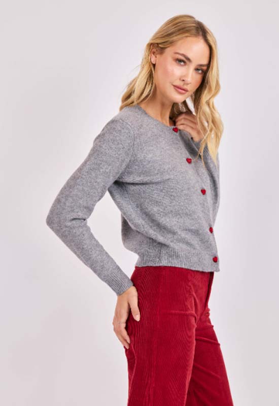Sadie & Sage - Leighton Heart Button Cardigan Grey