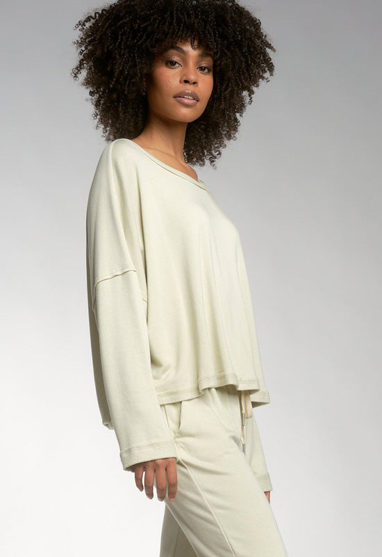 Elan - Long Sleeve Open Back Top Stone