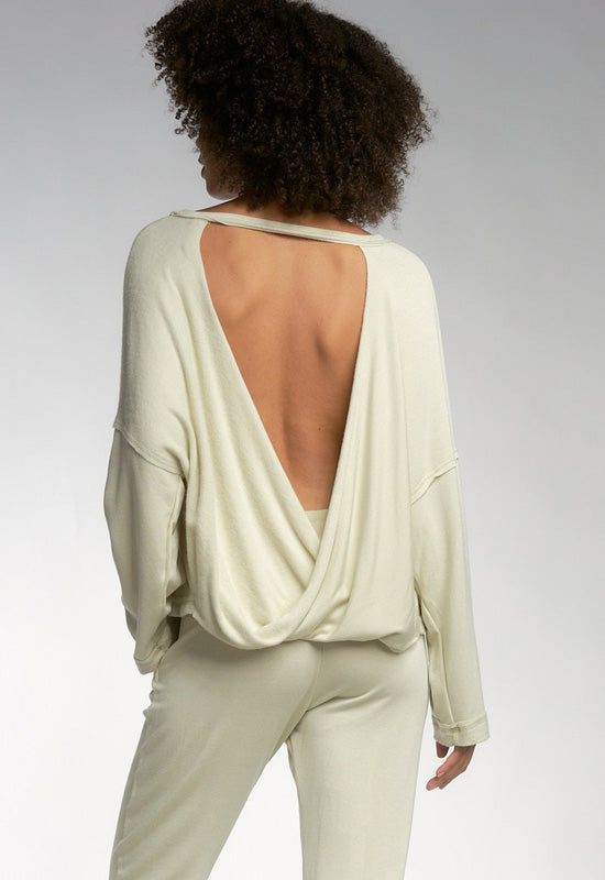 Elan - Long Sleeve Open Back Top Stone