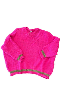 Debbie Katz - V-Neck Oversized Lurex Sweater Hot Pink