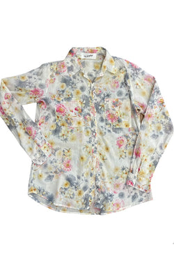 The Nu Vintage - Multi Print long Sleeve Button Down Top Pink Blue Floral