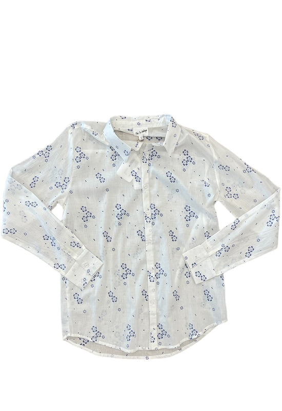 The Nu Vintage - Long Sleever Button Down Top White Blue Flower