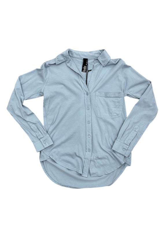 Bobi - Long Sleeve Button Front Collar Top Water