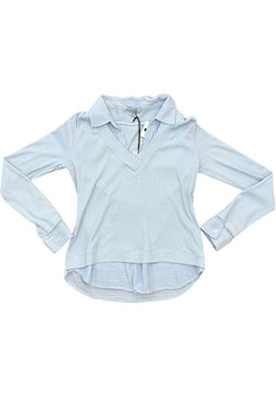 Red Haute - Double Shirt Layered Collar Top Light Blue
