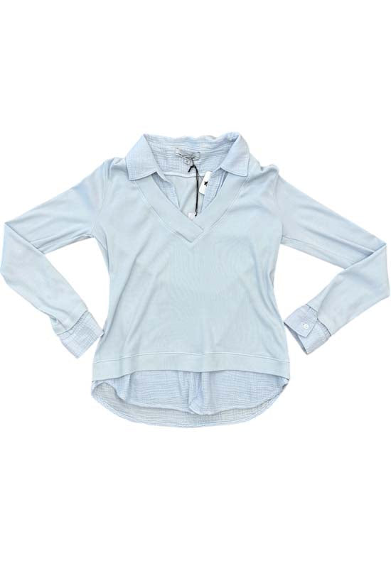 Red Haute - Double Shirt Layered Collar Top Light Blue