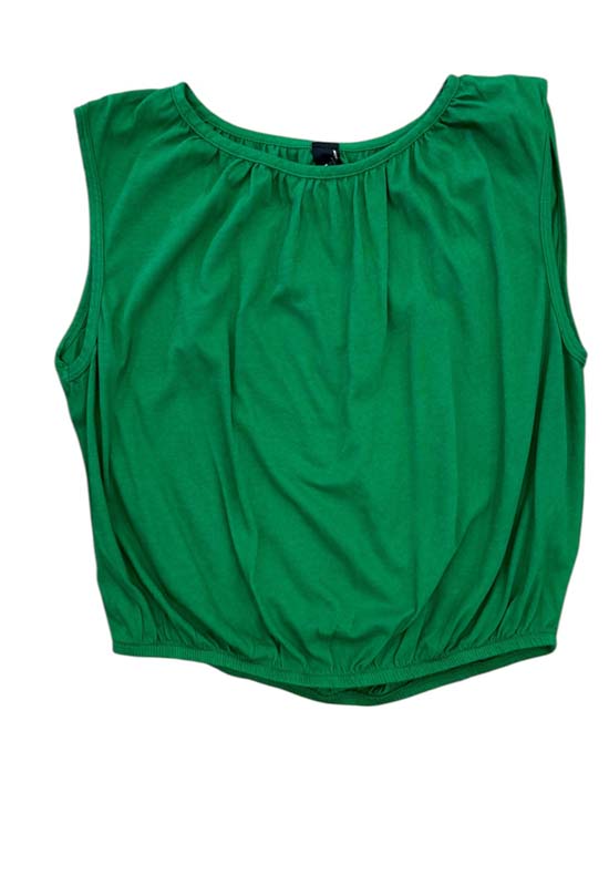 Bobi - Shirred Neck Sleeveless Tee Grass