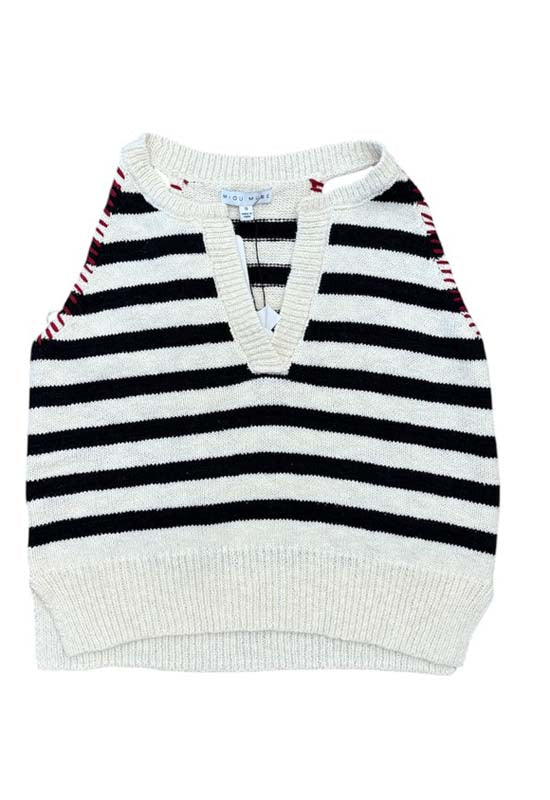 Knit Top with Stitch Detail - Navy Stripe