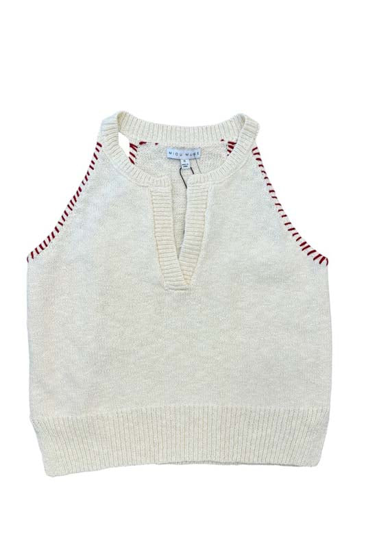 Knit Top with Stitch Detail - Beige