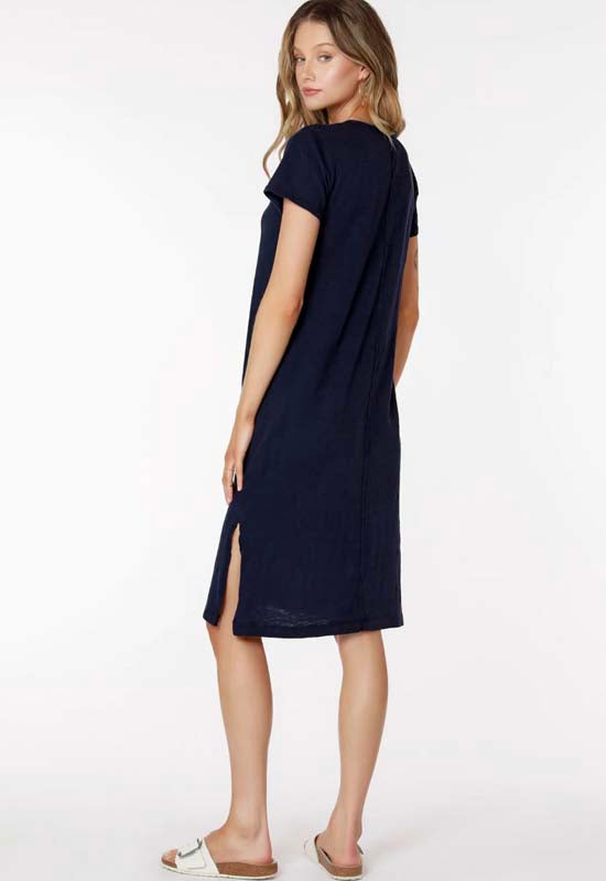 Bobi -Raw Edge V-Neck Midi Dress Dark Navy