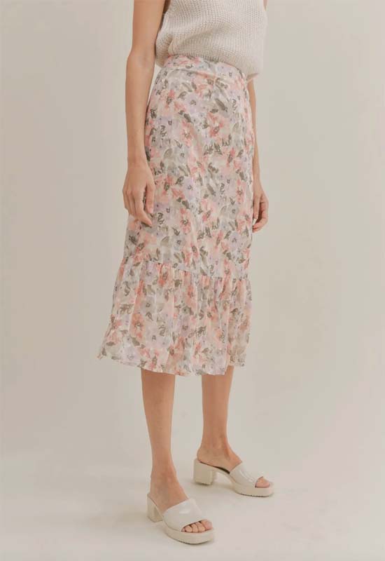 Sadie & Sage - Dune Flowers Midi Skirt Ivory Apricot