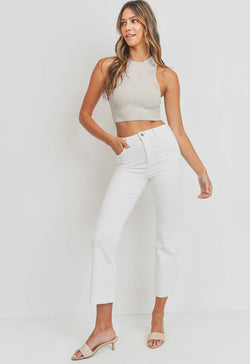 Just Black - High Rise Tonal Crop Flare Jean Optic White