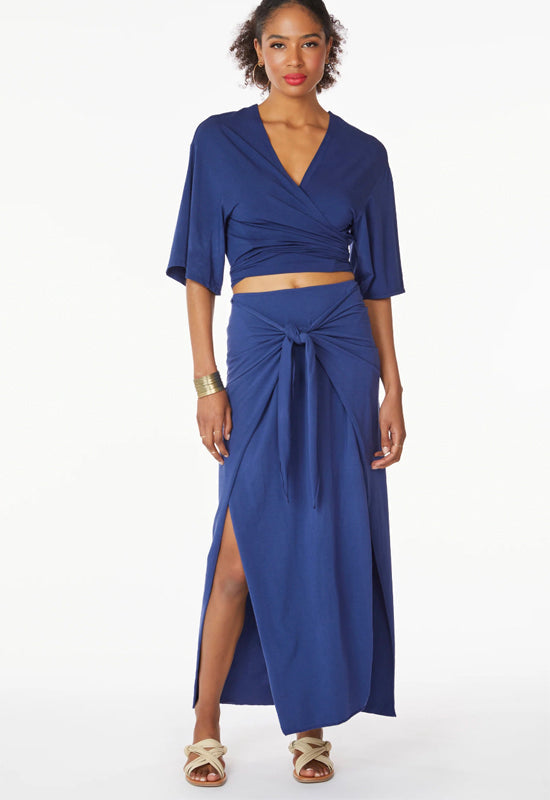 Tie Front Wrap Maxi Skirt Ink / L | Bobi Tie Front Wrap Maxi Skirt Ink / L | Bobi