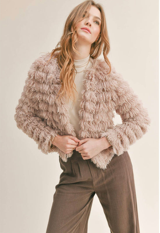 Sadie & Sage - Prism Fringe Sherpa Jacket Natural