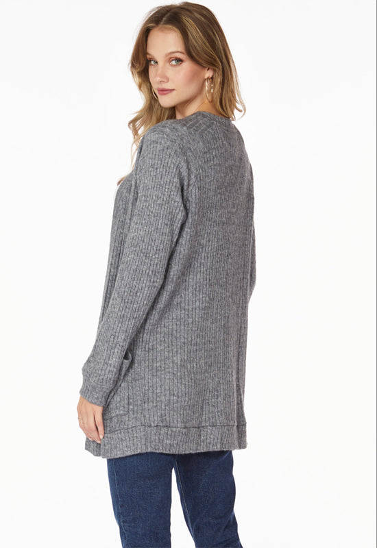 Bobi - Patch Pocket Raglan Cardigan Charcoal