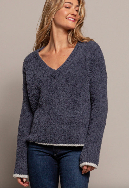 Red Haute - Cozy V-Neck Sweater Steel Grey