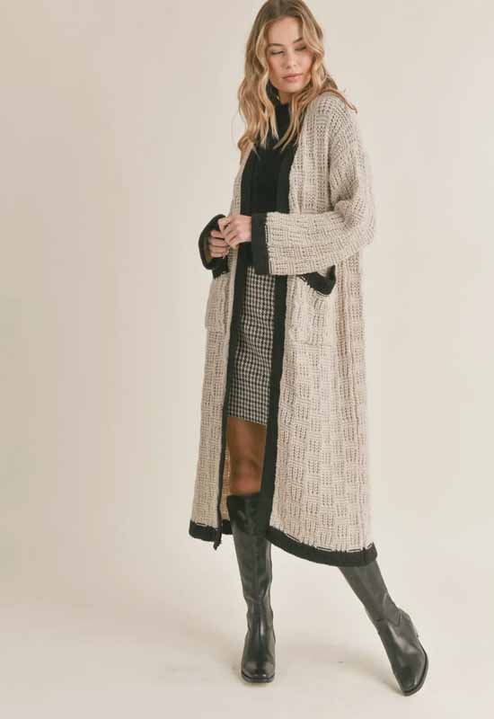 Sadie & Sage - Zennie Textured Knit Long Cardi Taupe