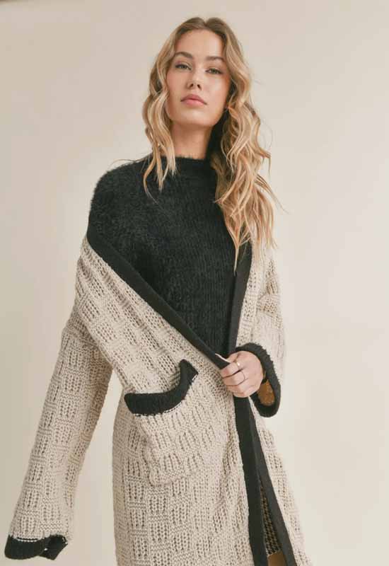 Sadie & Sage - Zennie Textured Knit Long Cardi Taupe