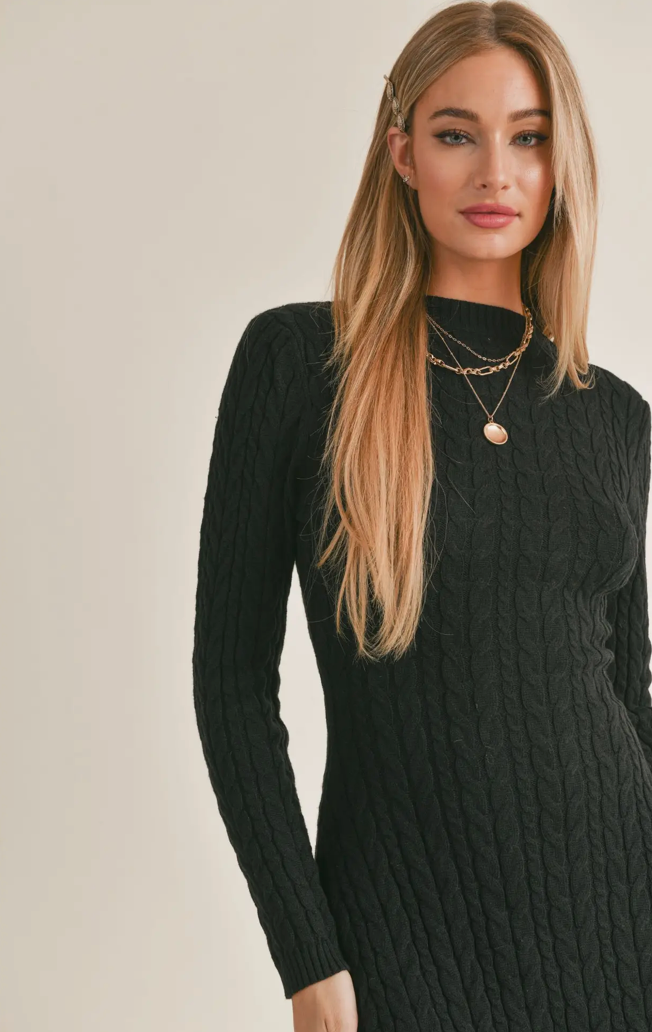 Sage The Label - Briana Cable Sweater Dress Black