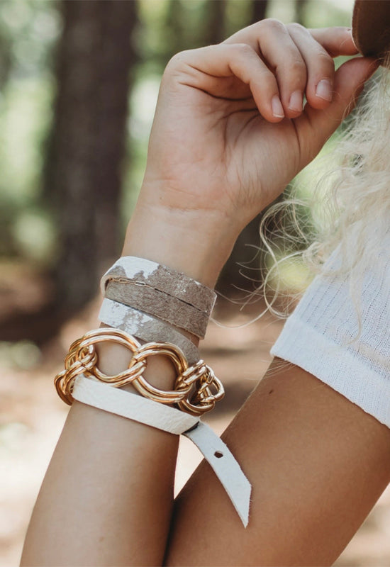 Vintage Hide Wrap Bracelet 29"- White Taupe Leather