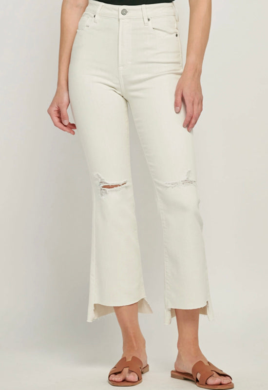 Hidden - Happy Crop Flare Jean Sea Salt