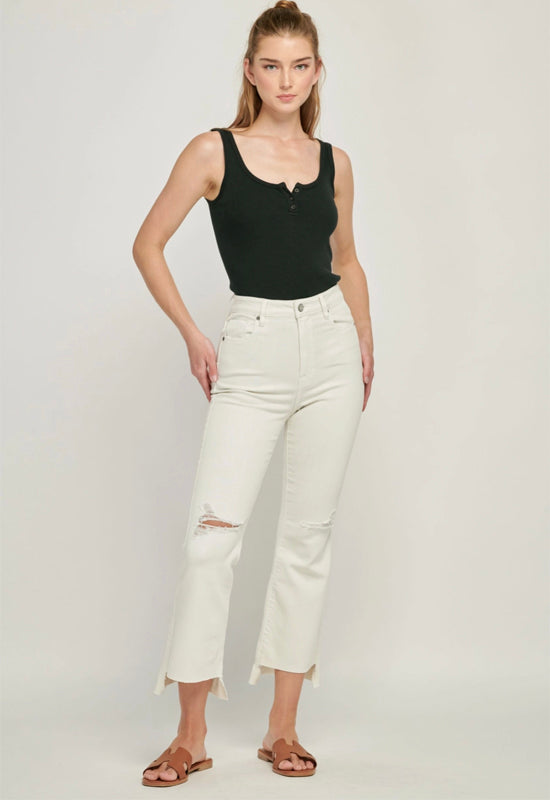 Hidden - Happy Crop Flare Jean Sea Salt