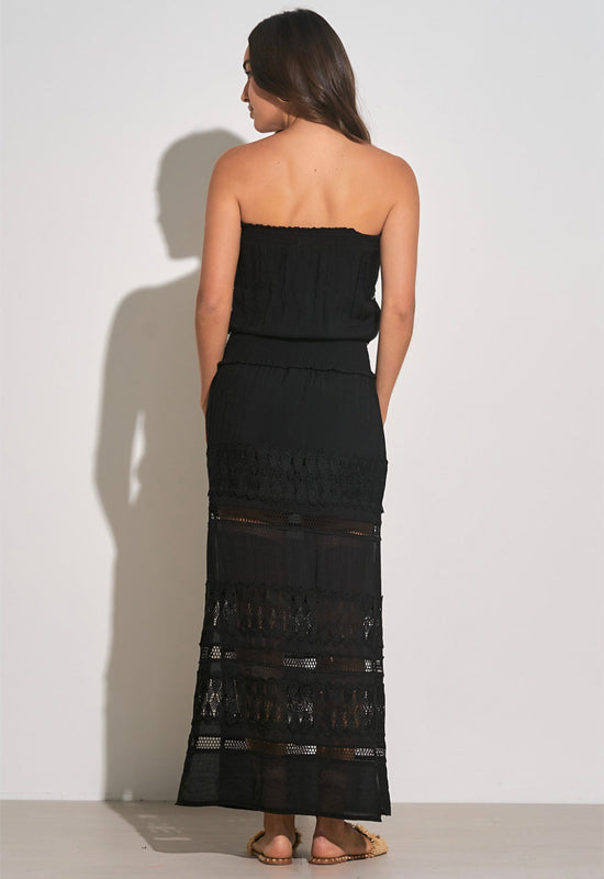 Elan - Strapless Crochet Maxi Dress Black