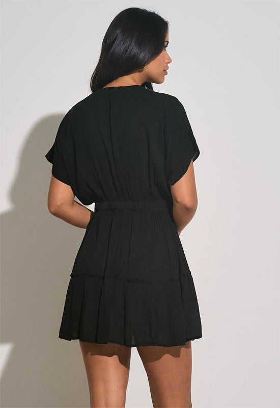 Elan - V-Neck Ruffle Bottom Dress Black