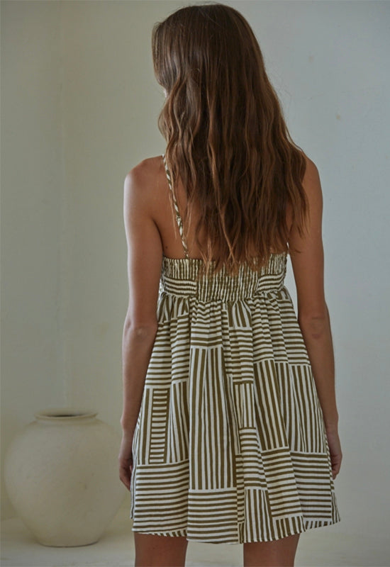 Striped Tube Flare Dress - Olive Ivory