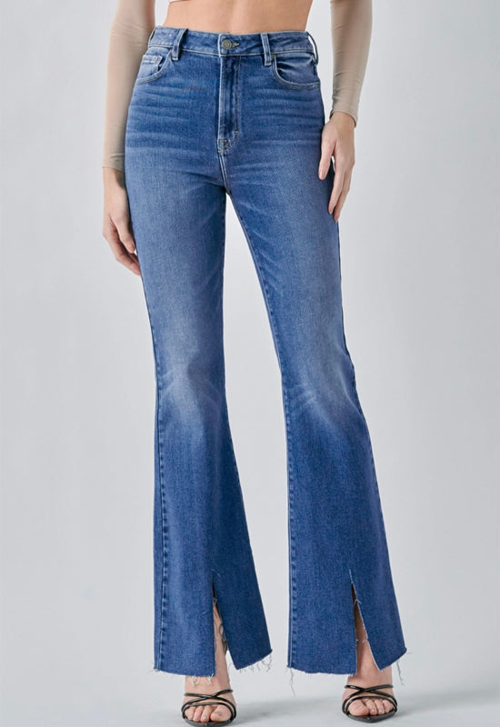 Hidden - Clean Front Slit Inseam Flare Jean Medium Denim