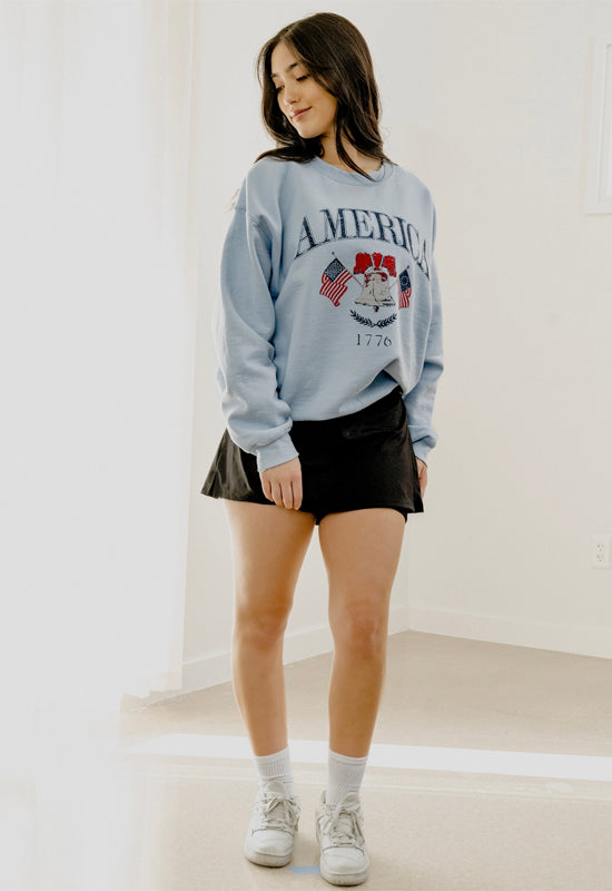 LivyLu - Thrifted 4th of July American Bell Sweatshirt Light Blue