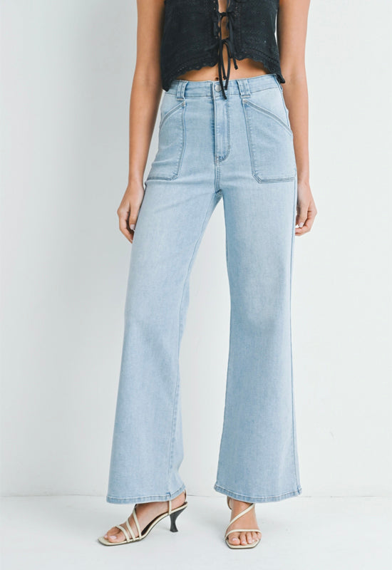 JBD - Patch Pocket Wide Leg Flare Jean Light Denim