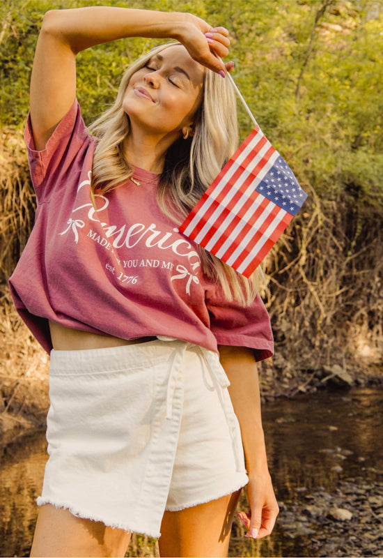 LivyLu - USA 1776 4th of July Crimson Red Tee