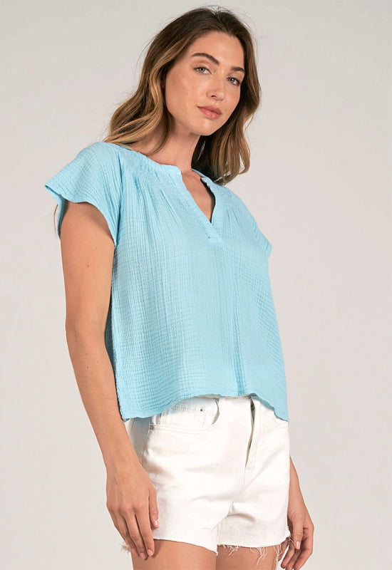 Elan - V-Neck Top Light Azure