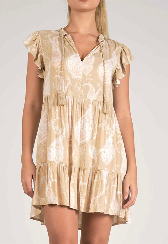 Elan - V-Neck Ruffle Dress Taupe Rio