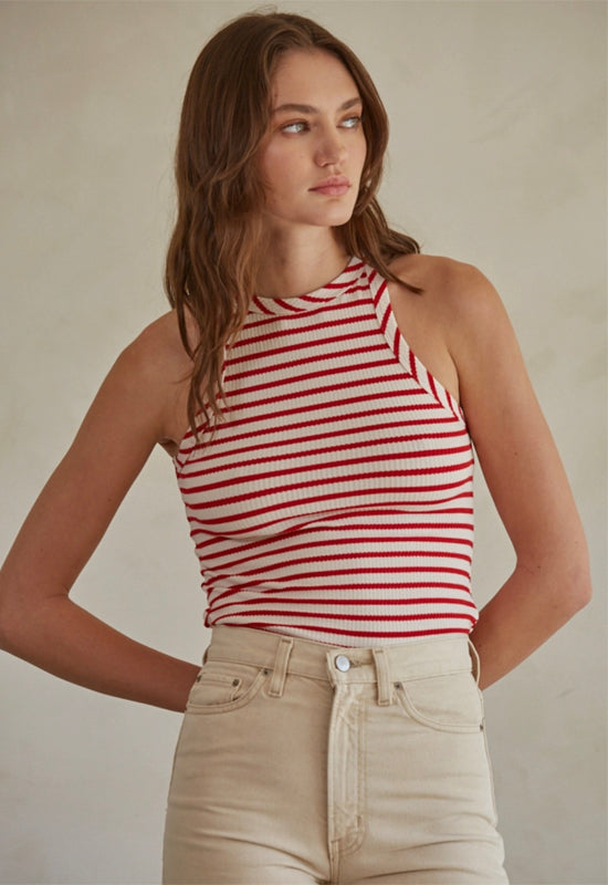 Sleeveless Tank Top - Red Cream