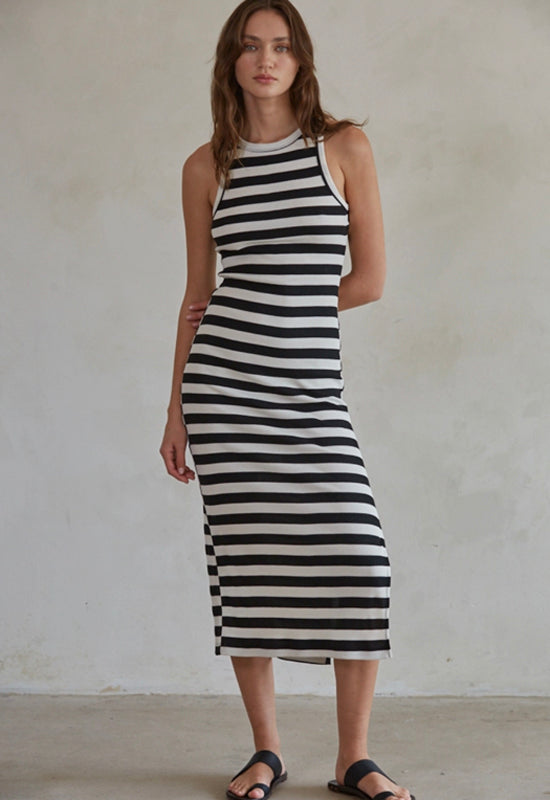 Round Neck Striped Dress - Black Ivory