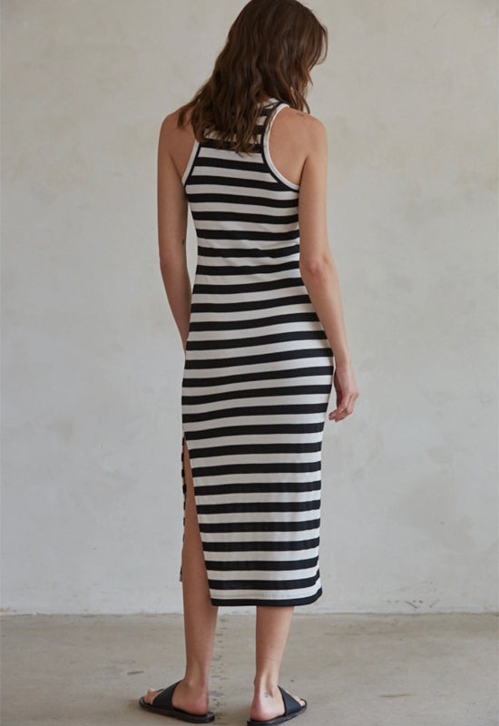 Round Neck Striped Dress - Black Ivory