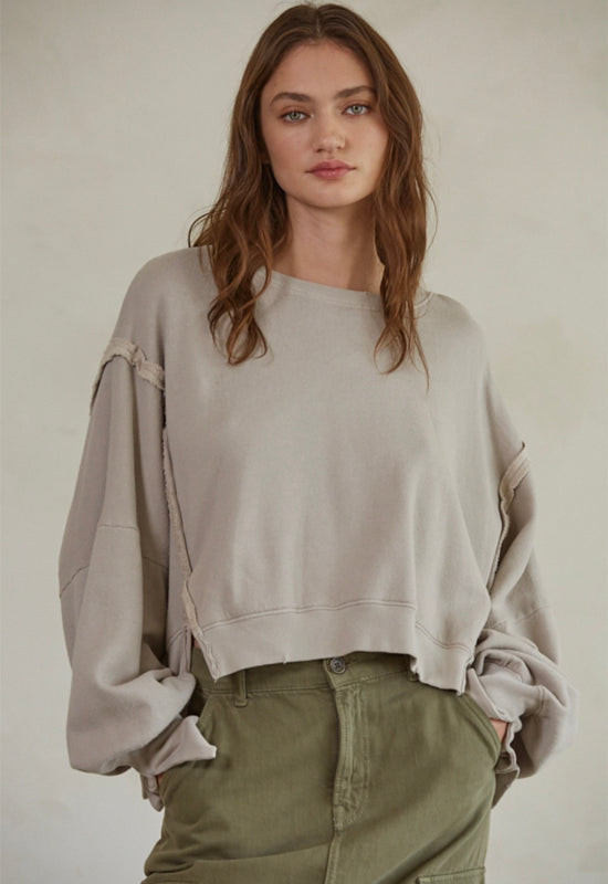 Knit Crew Neck Long Sleeve Pullover - Light Taupe