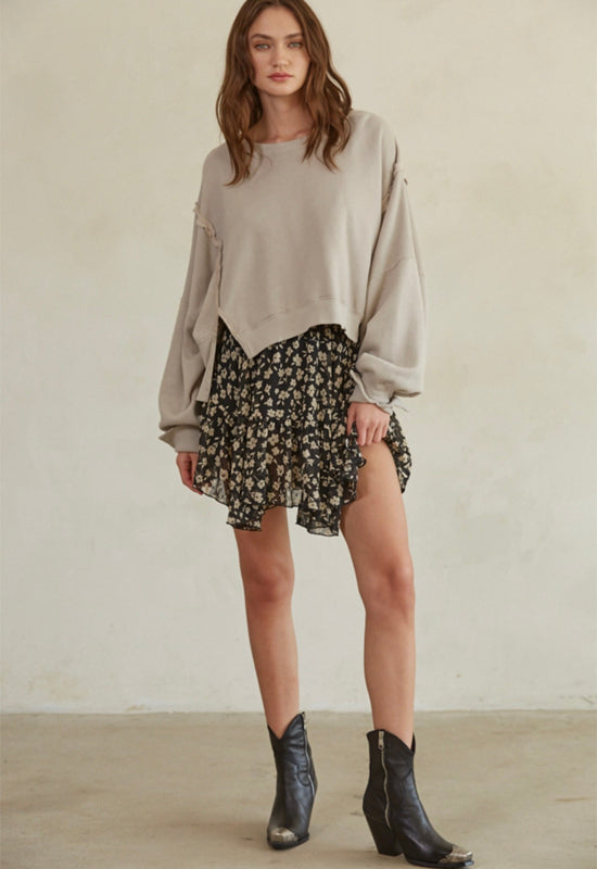 Knit Crew Neck Long Sleeve Pullover - Light Taupe