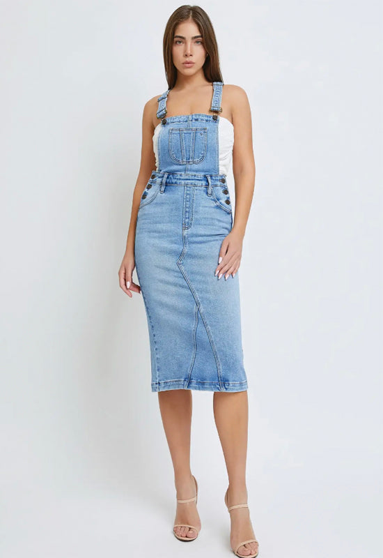 Hidden - Fitted Overall Skirt light Denim