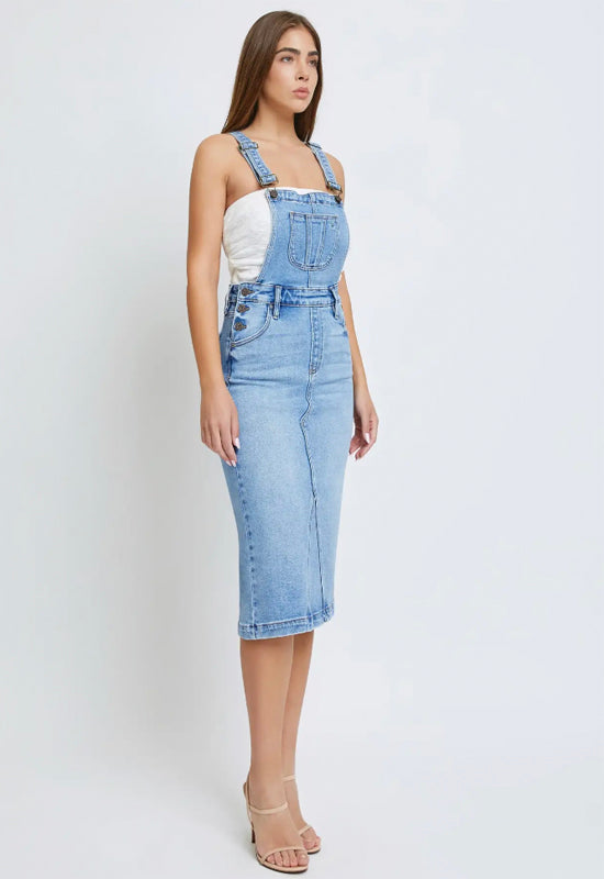 Hidden - Fitted Overall Skirt light Denim