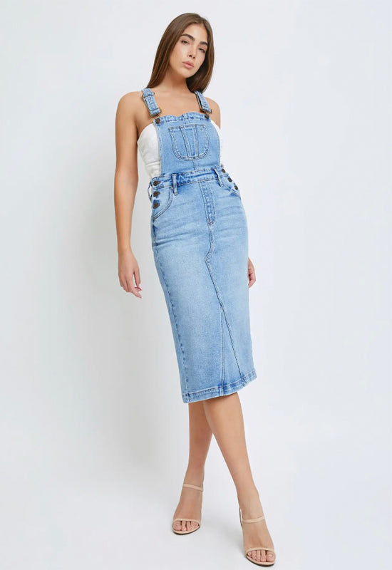 Hidden - Fitted Overall Skirt light Denim